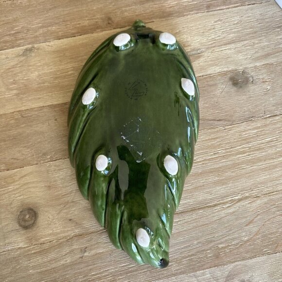 MANCER Green Stoneware Palm Leaf Bowl Serving Dish Tropical Tiki Made in Italy - Picture 4 of 6